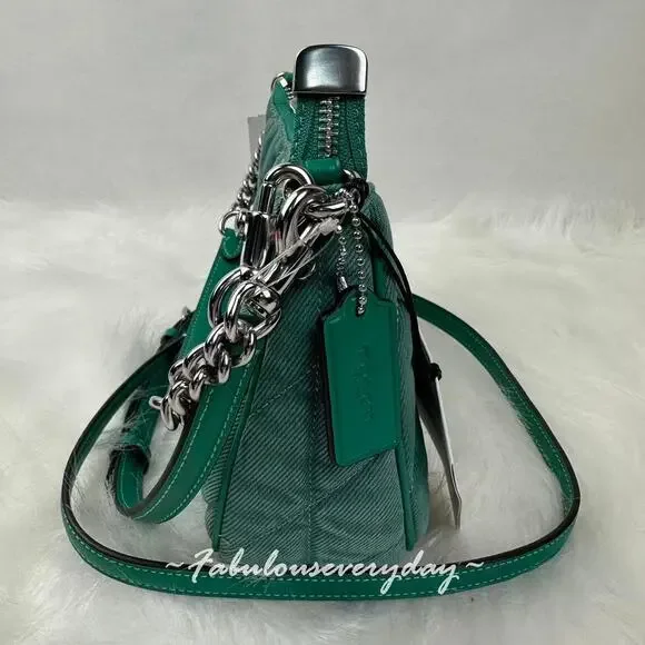 Coach Teri Shoulder Bag Crossbody In Quilted Denim/Green CBG86 NWT - Picture 3 of 10